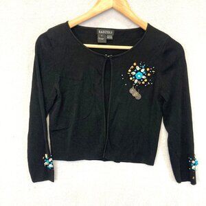 Vintage Radzoli Beaded Cardigan Sweater Womens Small Black Coin Conch Artsy Crop